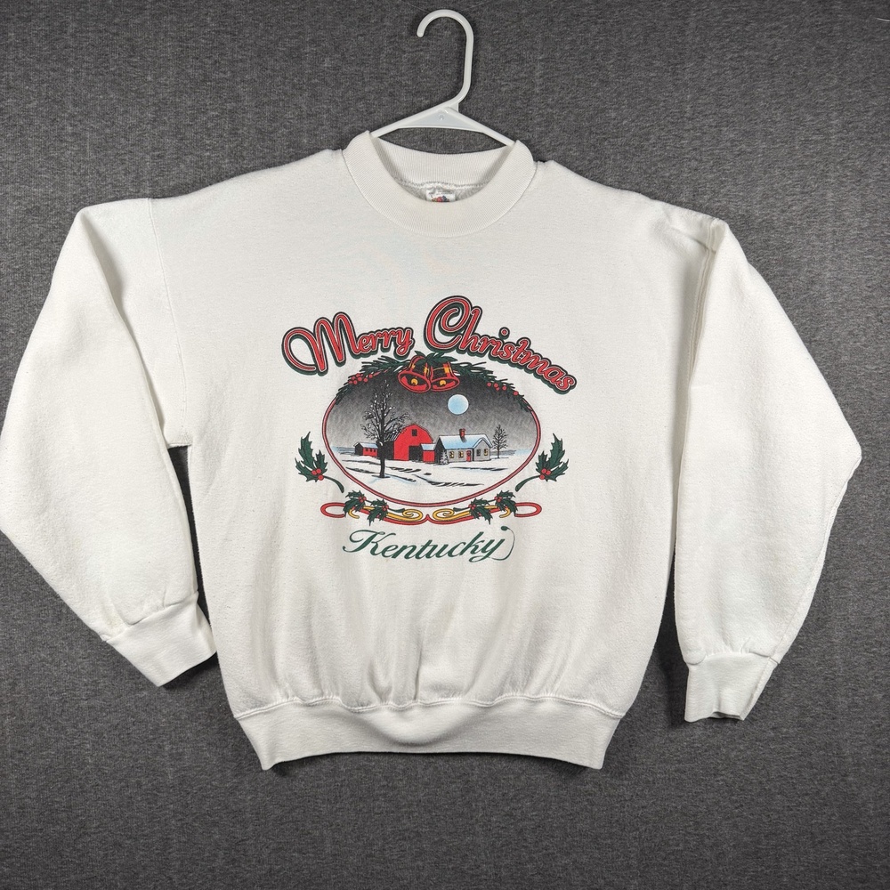 Vintage Fruit Of The Loom Sweatshirt Mens Large White Kentucky Christmas 90s USA